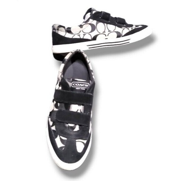 Coach New York Size 6.5 B Womens Priya Black Signature Print Strap Sneakers GUC - Picture 5 of 16